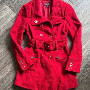 Y2K Bebe Red Double-Breasted Wool Coat
